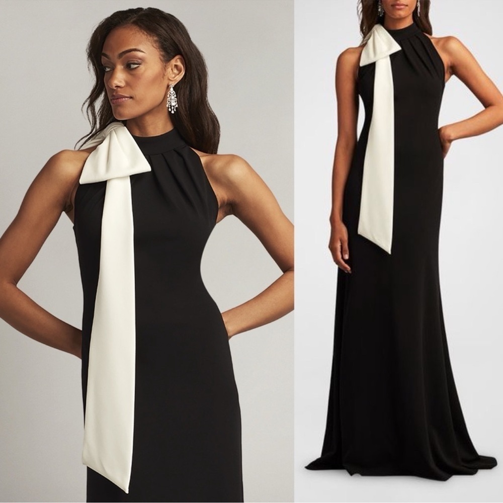 NWOT TADASHI SHOJI Bow Detail Black Sleeveless Gown Sz L